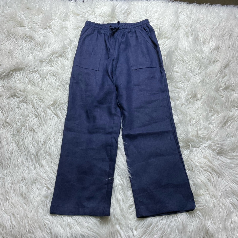 Joie Deep Navy Wide-Leg Linen-Blend Pants